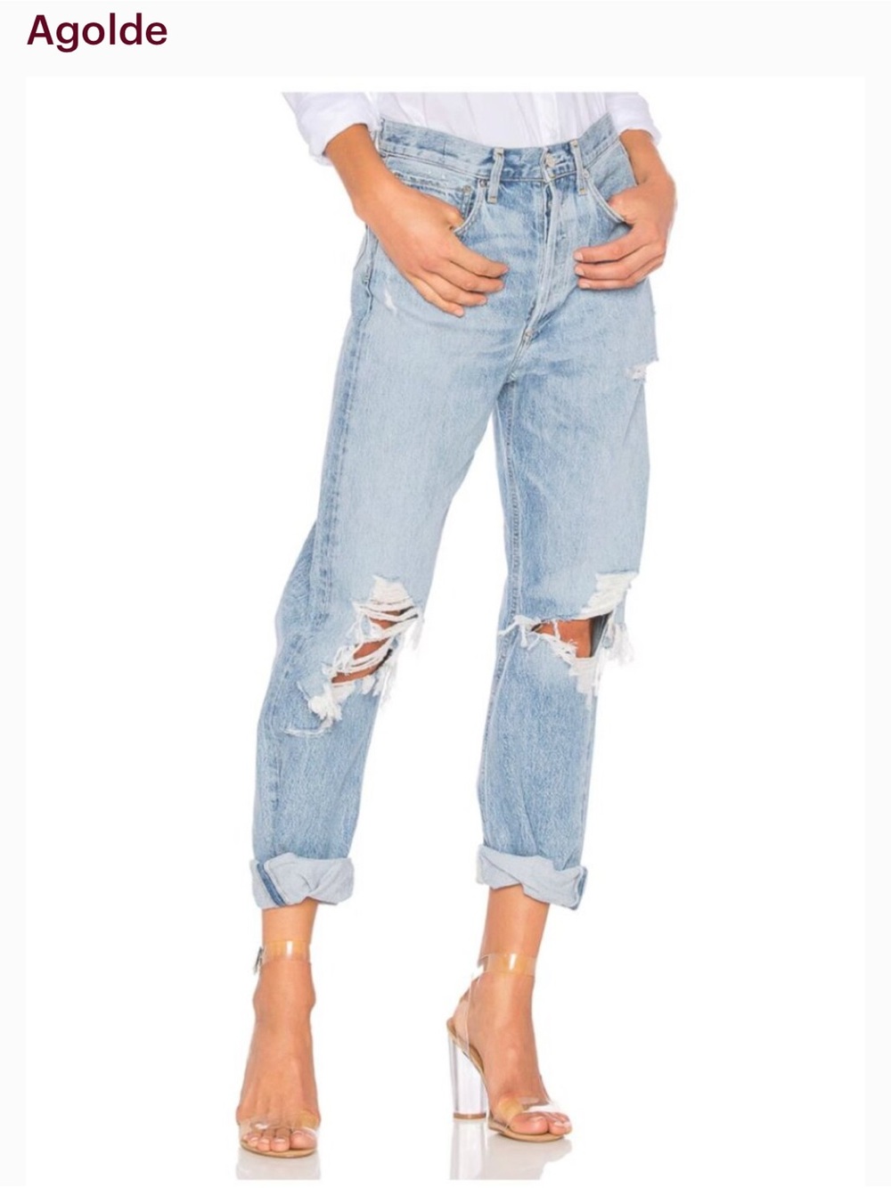 Agolde Light Wash Distressed Boyfriend Jeans